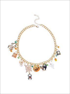 Halloween Choker Necklace with Pumpkin Ghost Spider Cat Skull Charms